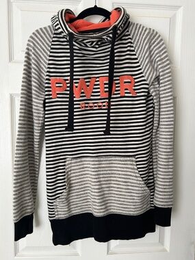 Powder Room Striped Hooded Pullover with Coral